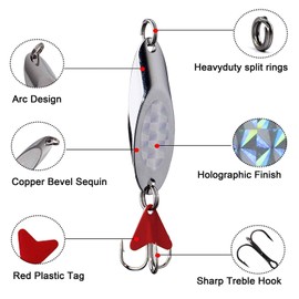 Metal Fishing Jigging Spoon Lure Casting Blade SpinnerBaits 10Pcs Treble Hooks Tackle for Salmon Bass 0.17oz-1.41oz