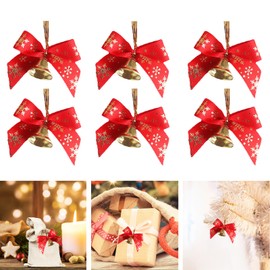 Christmas Bows Decorations for Tree, Red Ribbon Bows Xmas Tree Decorations with bell, 6PCS Vintage Snowflakes Bowknots Set Wrapping Wreath Craft Supplies, Wedding Party Decor(Red)