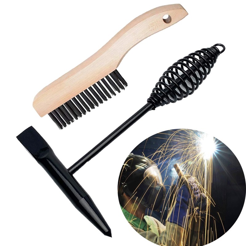2 Pack Welding Chipping Hammer and Wire Brush Set, 11"