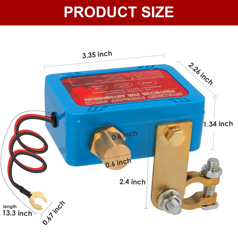 12V 200A Remote Battery Disconnect Switch Pure Copper (+)(-) Connection
