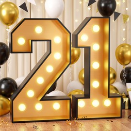 Biapian 4FT Marquee Light Up Numbers 21,Black Gold Giant Marquee Mosaic Numbers Frame Marquee Numbers for 21th Birthday Decorations, Birthday Party,Mosaic Number 21,DIY Frame Pre-Cut Foam Board Kit