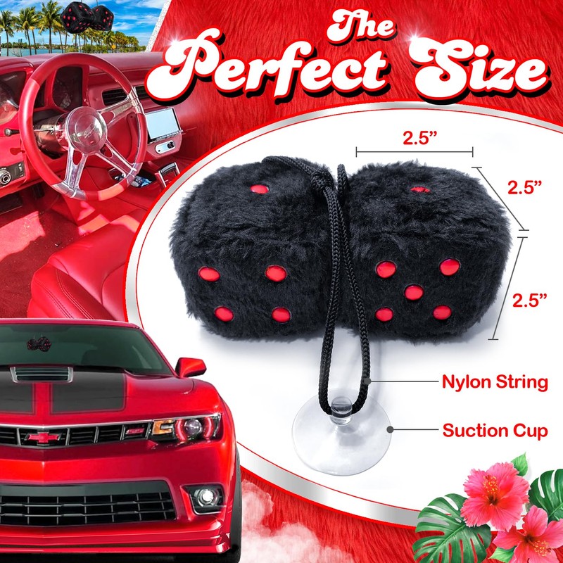 Black Fuzzy Dice for Car - Rear View Mirror Plush