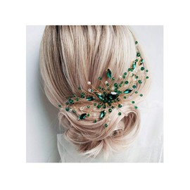 IYOU Princess Green Crystal Hair Comb Bridal Wedding Headpiece Accessories for Girls and Women (Gold)
