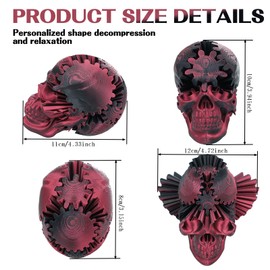 Gear Skull Ball, Gearhead Sphere, 3D Printed Gear Skeleton, Gear Ball Spin Ball Fidget, Gearsphere for Stress and Anxiety Relaxing (Red)
