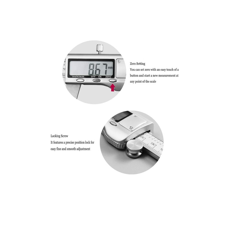 Digital Vernier Caliper, 150mm Caliper with Stainless Steel, Inch Millimeter