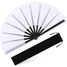 Blulu Large Folding Fans for Line Dancing Big Chinese Foldable Silk Clack Popping Fans for Line Dancing Make Sounds Boots on The Ground for Women Men Chinese Kung Fu Dance Party(White)