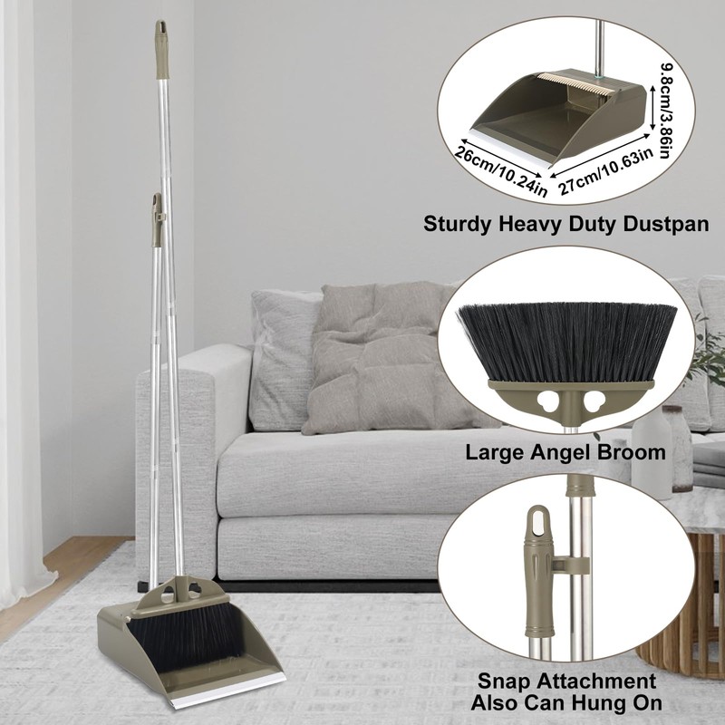 Upgrade Broom with Dustpan Combo Set,48'' Long Handle Stiff Broom