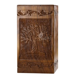 INTAJ Handmade Rosewood Urn for Human Ashes - Tree of Life Wooden Urns Hand-Crafted - Funeral Cremation Urn for Ashes (Medium (180 Cu/in), Rosewood Tree)