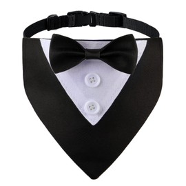 Dog Tuxedo Suit with Bow tie, Dog Wedding Bandana Collar, Pet Birthday Tux Outfit for Large Dogs Black, L