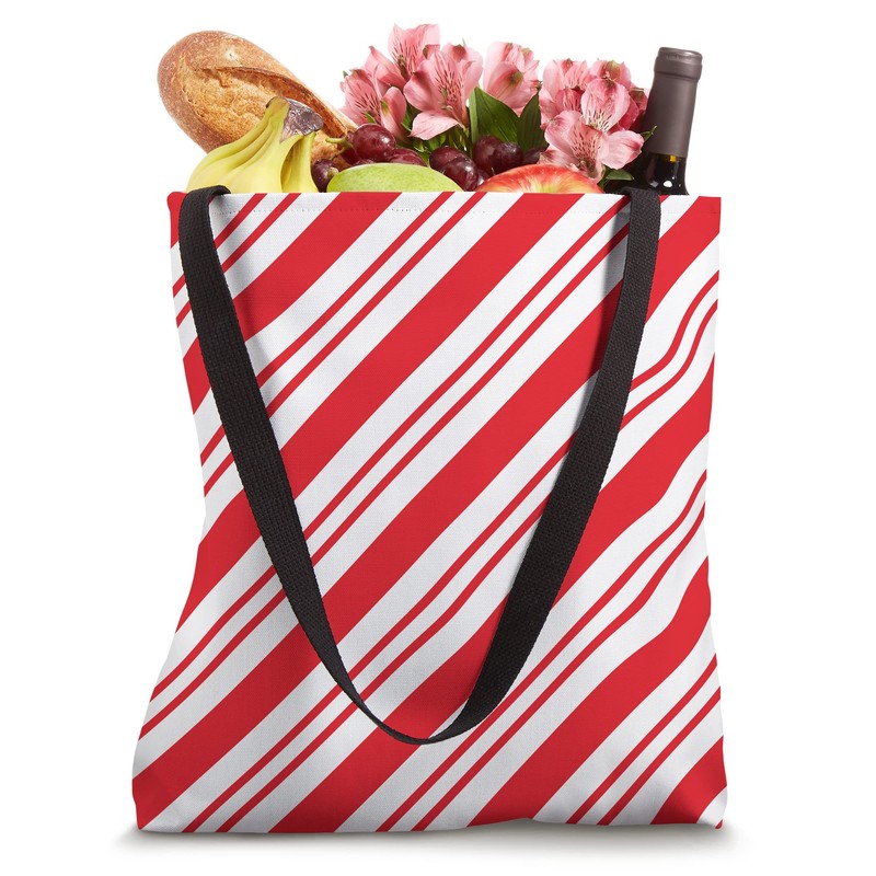 Peppermint Candy Cane Stripes Pattern (red/white) Tote Bag