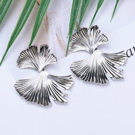 Ginkgo Leaf Earrings for Women, Cute Flower Petal Earrings for Womens, Bohemian Floral Petal Dangle Earrings Hypoallergenic, Hawaiian Flower Drop Earrings, Sterling Silver, No Gemstone