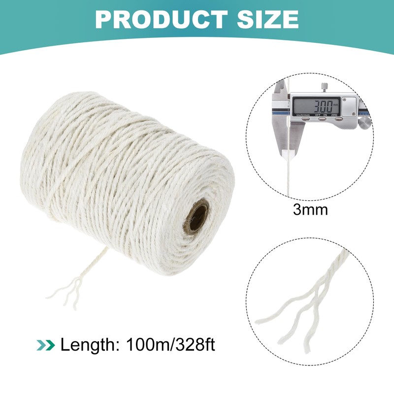 sourcing map Natural Jute Twine String 328ft x 3mm Long