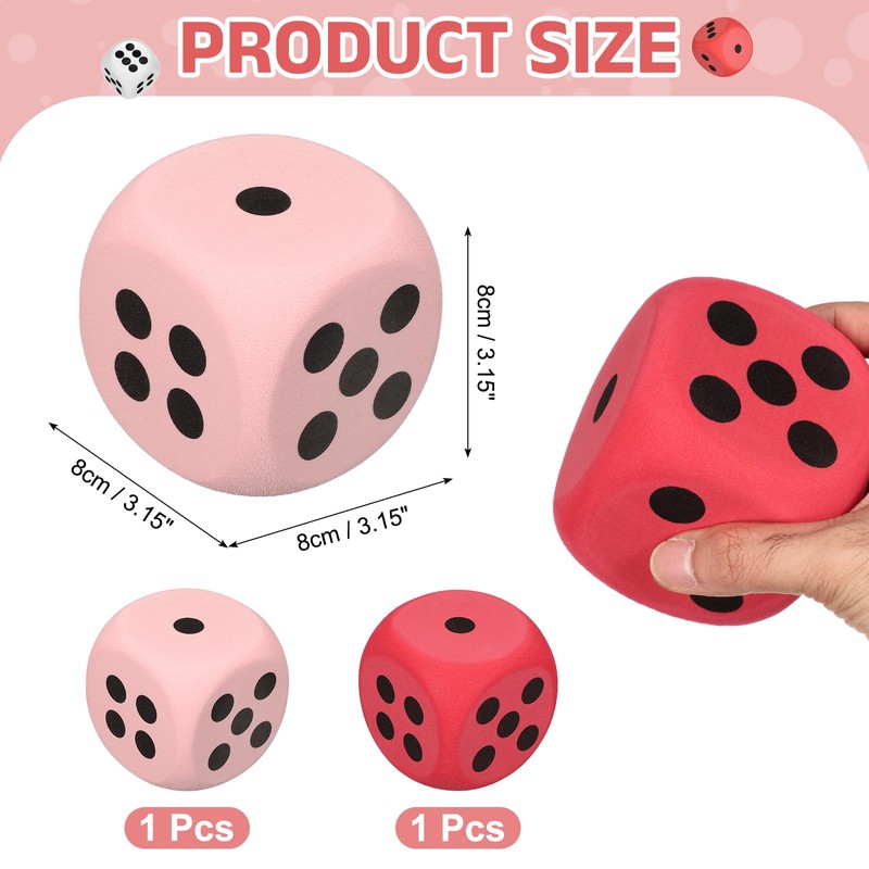 sourcing map 2Pcs Foam Dice, 8cm/3.15inch Eva 6-Sided Dice Stress