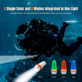 ORCATORCH SD03 Dive Beacon 4-Colour-in-1 (Blue, Red, White, Green) 8 Modes Dive Signal Light with Constant Light or Flashing Mode, LED Marker Light for Night Diving for 150 m Underwater Diving