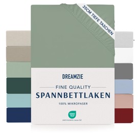 Dreamzie Fitted Sheet 135 x 190/200 cm - 35 cm Deep Pocket - 100% Microfibre Bed Sheet - Light Green, Tested for Harmful Substances (Oeko Tex), Bed Sheet with Elastic Band