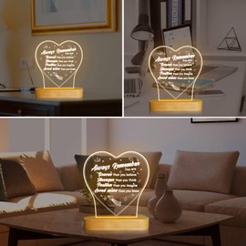 FULLOSUN Sister Present, Friendship Night Light Women Thank You Present, Warm White Wooden Desk Lamp, Inspirational Rakhi Birthday for BFF Friend Teenage