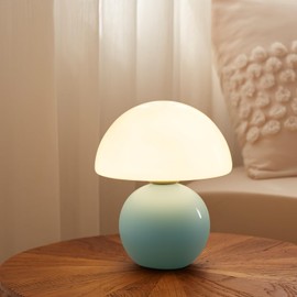 Dawnwake Mushroom Lamp Small Lamp, Table Bedside Nightstand Lamp for Bedroom, Cute Mini Modern Lamp Dimmable, Unique Aesthetic Home Decor for Living Room Girl Gifts, Ceramic Base Glass Lamp (Blue)