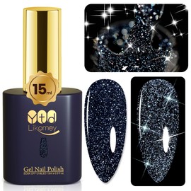 YTD Likomey Esmalte de Uñas de Gel con Brillo Reflectante,15ml Gel de Uñas con Brillo de Diamante Negro,UV Brillante para Manicura de Salón