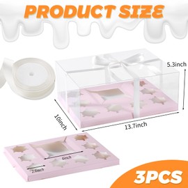 JCD 3 Pcs Pink Cake and Cupcake Combo Bento Boxes with Clear Lid Fit 8 Cupcake and 1 Mini Cake for Valentine Wedding Birthday Party Bakery Supplies(Pink 1+8/3Pcs)