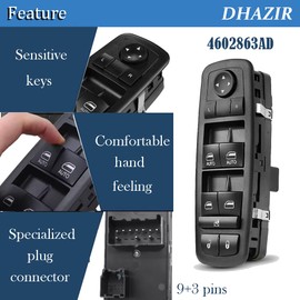 4602863AD Master Power Window Switch 9+3 PINS Fits for 2009-2012 Dodge Ram 1500 2500 3500 Replace 602863AB, 4602863AC, DWS1386