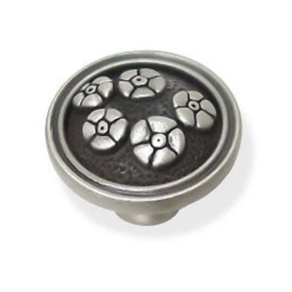 1-1/2" Forget-Me-Not Flowers Knob Brushed Satin Pewter