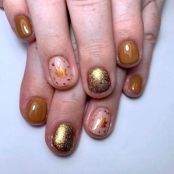 Fall Press on Nails Short Fake Nails Square with Maple