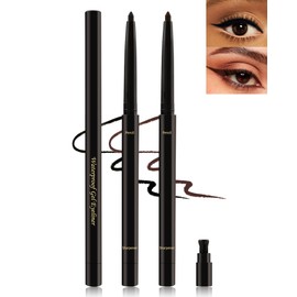Black+Brown Gel Eyeliner for Older Women,Waterproof Smudge-Proof Retractable Eyeliner Pencil,Long Wear 24H,Matte Smooth Eyeliner Waterline with Sharpener,Eye Liner for Mature Women Sensitive Eyes-2Pcs