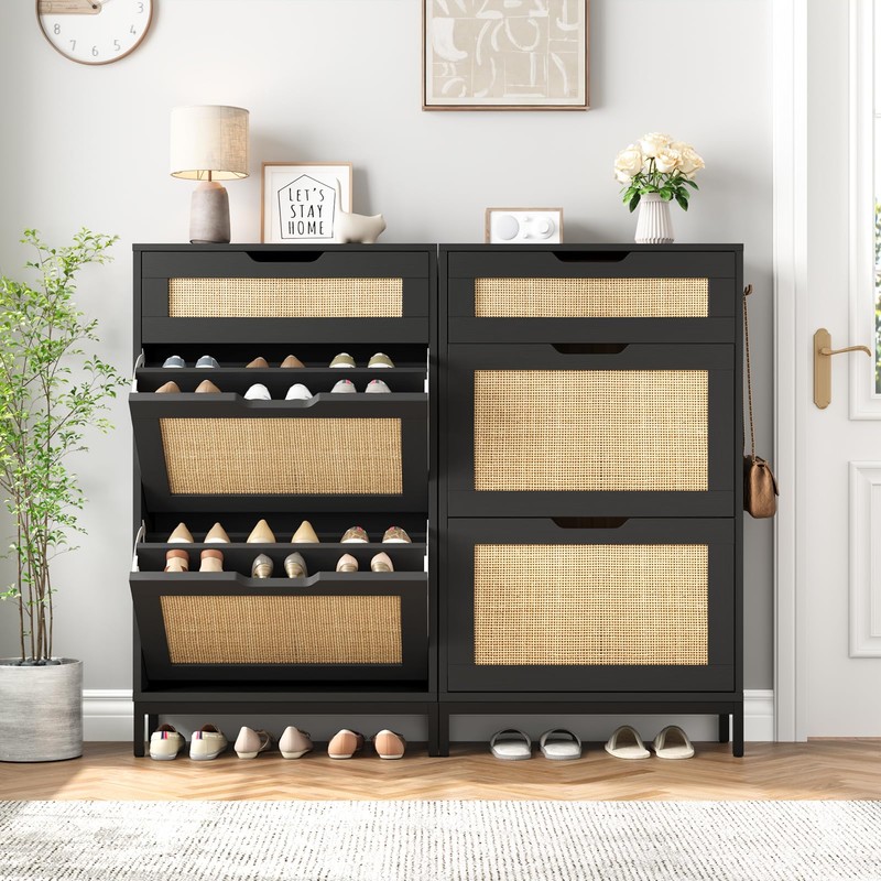 Jocoevol Rattan Shoe Cabinet Storage for Entryway with 2 Flip