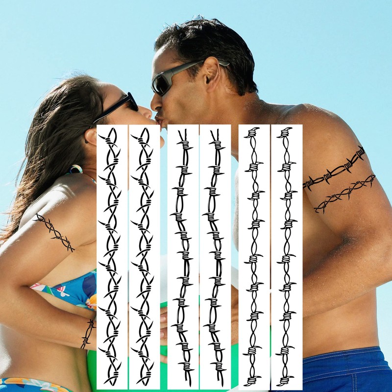 PADOUN Barbed Wire Tattoos, 6-Sheet Large Barbed Wire Totem Temporary