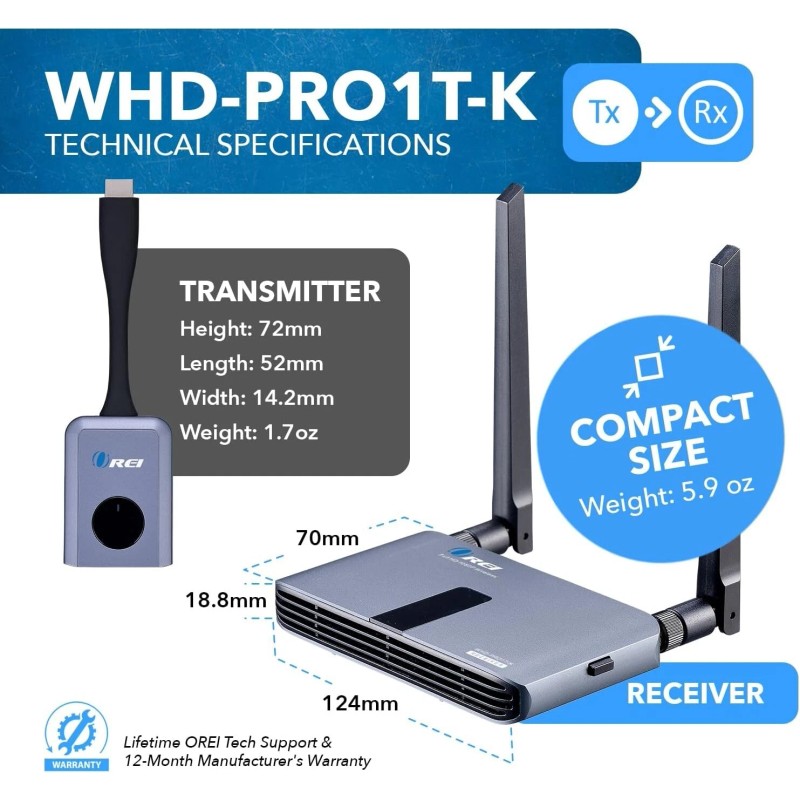 Orei Wireless 2x1 HDMI Transmitter and Receiver Dongle Kit -100ft(WHD-PRO