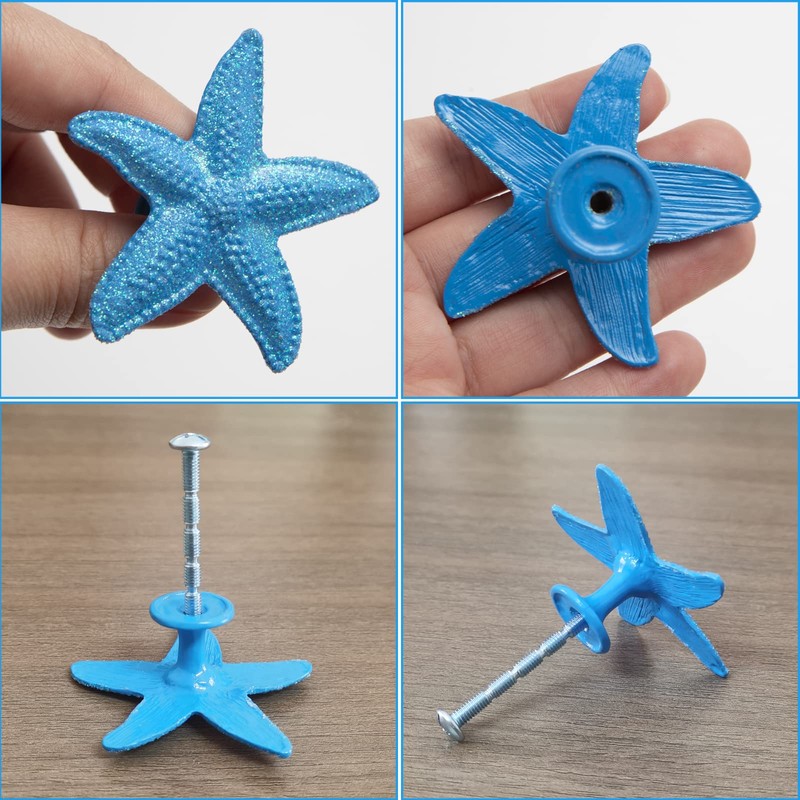 foxwake Starfish Drawer Pulls and Knobs 8Pack Glittery Animal Cabinet