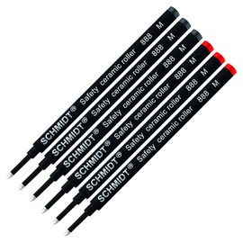 Schmidt 888 M Safety Ceramic Rollerball Refill - Black(3), Red(3) Ink (Medium Tip 0.7mm) - Pack of 6
