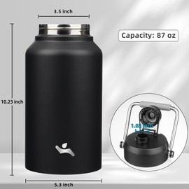 Konokyo Jug with Handle,87 oz Insulated Water Bottle with Carrying Pouch, Double Wall Vacuum Stainless Steel Metal Bottle,Black