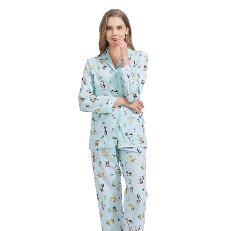 GLOBAL Ladies Pyjamas Set 100% Cotton Womens PJs Long Drawstring