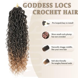 Boho Goddess Locs Crochet Hair, Goddess Locs Crochet Hair 18 Inch Boho Locs Crochet Hair Boho Hippie Locs Crochet Hair Curly Faux Locs Crochet Hair River Locs For Women (18 Inch (Pack of 9),T27)