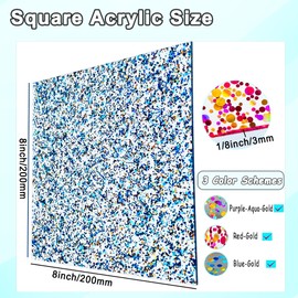 FaeliKnise Confetti Dot Glitter Acrylic Sheets 8" x 8" Clear Sparkly Cast Acrylic Sheet 1/8 Thick for Laser Cutting and Engraving CNC (3, Assorted, 8"x8")
