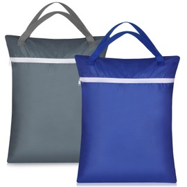 Sublaga 2 Pcs Large Travel Laundry Bag, Washable Waterproof Wet Dry Bag Large Dirty Clothes Bag Bathing Suit Workout Bag for Gym Clothes Laundry Wet Clothes Swimming Yoga (Gray + Blue)