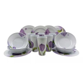 Anforama- Tab and Kit Vajilla De 18 Pzas Para 6 Personas Tulipan Melamina Moderna