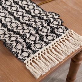 LY4U Cotton Linen Table Runner, 33x180 cm Color Matching Long Strip Tablecloth with Tassels, Table Runners for Dining Table, Room, Party Decoration