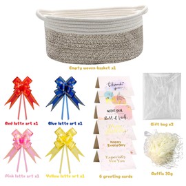 Gift Basket Empty to Fill, 1 Pc Empty Hamper Basket Cotton Rope Basket with Bags & Pull Bows, Woven Hamper Gift Basket for Baby Shower Birthday Wedding Christmas Toy Gift Filling, 30×20×13 cm, Brown