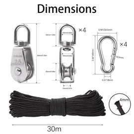 Stainless Steel Pulley Pulley, Pack of 4 Block Cable Pulley, Cups Pulley Roller for Ropes, Pulley Pulley (Silver M25)