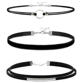 3pcs Set Black Choker Necklace Black Velvet Choker Set Layered Black Suede Classic Chokers Adjustable Gothic Collar Necklace for Party Cosplay Christmas Birthday Jewelry Gifts for Women - Set B