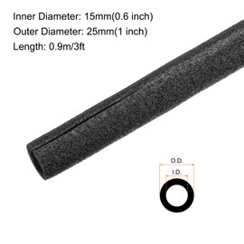 Rebower 2pcs Pipe Insulation Foam Tube 0.6" ID x 1" OD 3ft Heat Preservation Foam Pipes [for Copper Water Pipe Freeze Protection] - 15mmx25mm/Black