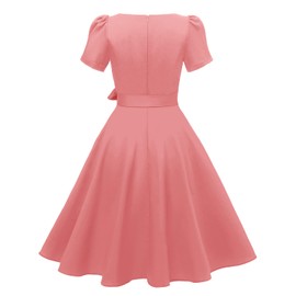 tagunop Women's Boatneck Vintage 1950s Cocktail Party Dress with Puff Sleeves Blush Pink M