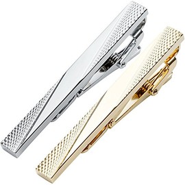 Zysta A Pair of Men's Tie Pin Tie Clip Set High-Quality Gift Silver Gold Stainless Steel (Style 2), stainless steel, Without Stone