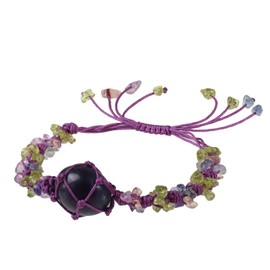 SUNYIK Natural Hand Woven Net Fluorite Braided Bracelet for Women Men, Irregular Fluorite Peridot Crystal Chips Bracelet Adjustable Amulet Protection Jewelry