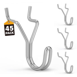 ELEAD 45-Piece Pegboard Hooks J-Hook, Silver J Hooks for Pegboard, Fits 1/8” & 3/16” Pegboards, Heavy Duty Peg Board Hooks for Hanging Keys, Retail Items & Small Tools