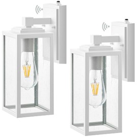 VIANIS 2 Pack White Dusk to Dawn Outdoor Wall Lantern, Waterproof Modern Outdoor Lighting Fixture Wall Mount for Garage, Anti-Rust Exterior Sconce Light with Tempered Seeded Glass for Entryway
