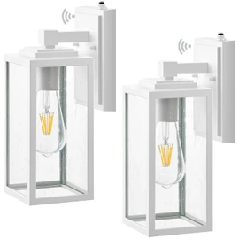 VIANIS 2 Pack White Dusk to Dawn Outdoor Wall Lantern, Waterproof Modern Outdoor Lighting Fixture Wall Mount for Garage, Anti-Rust Exterior Sconce Light with Tempered Seeded Glass for Entryway