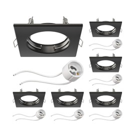 ledscom.de 6 pcs. recessed Ceiling Frame RIR recessed Frame Black matt Angular (LED/Halogen/GU10/MR16/PAR16/50mm) incl. GU10 Socket